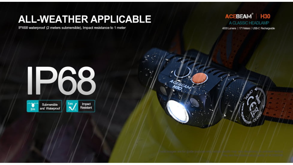 Acebeam H30 1 x 21700 CREE XHP70.2 LED Rechargeable Headlamp, 4000 Lumens, Cool White/ Green/ Red, Black, H30 R+G -CW
