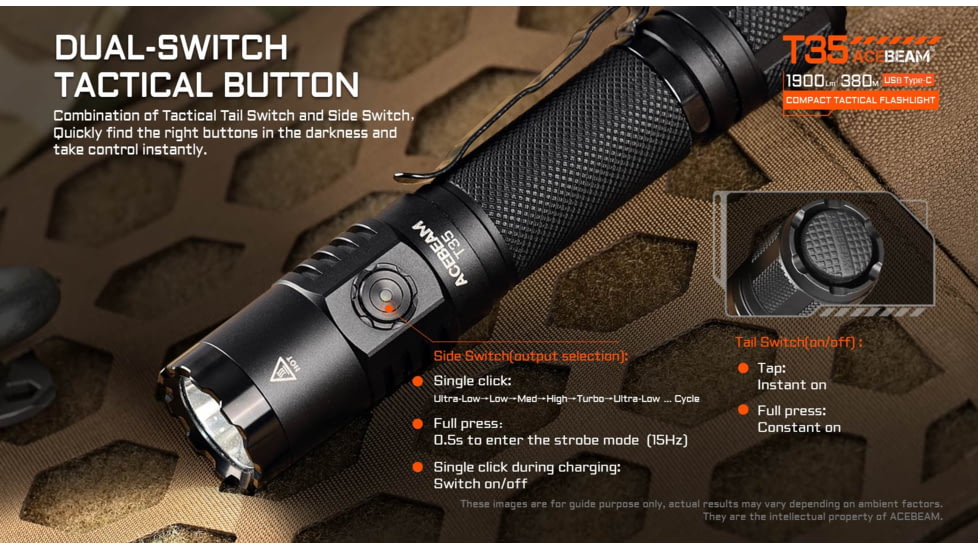 Acebeam T35 Compact Tactical Flashlight, Black, T35