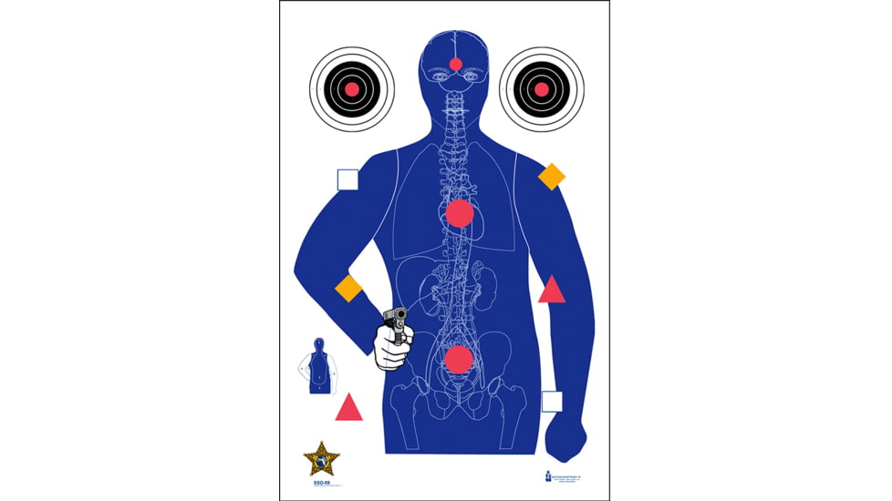 Action Target SSO-99 Modified B-21E Target w/Human Anatomy, Pack of 100, Blue/ Yellow/ Red/ Black, SSO-99