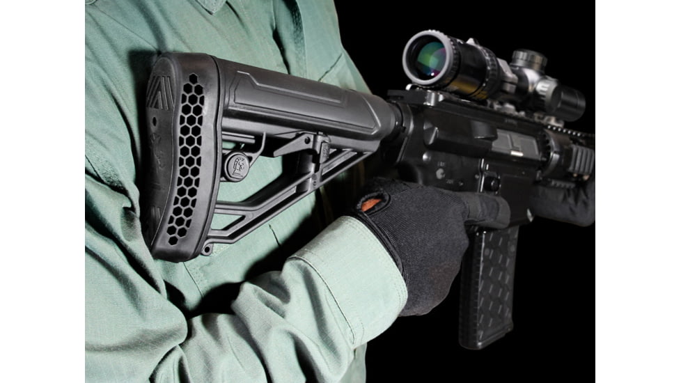 Adaptive Tactical EX Performance Adjustable M4-Style Stock for AR15/AR10 Carbines, Polymer, Black, AT-02012