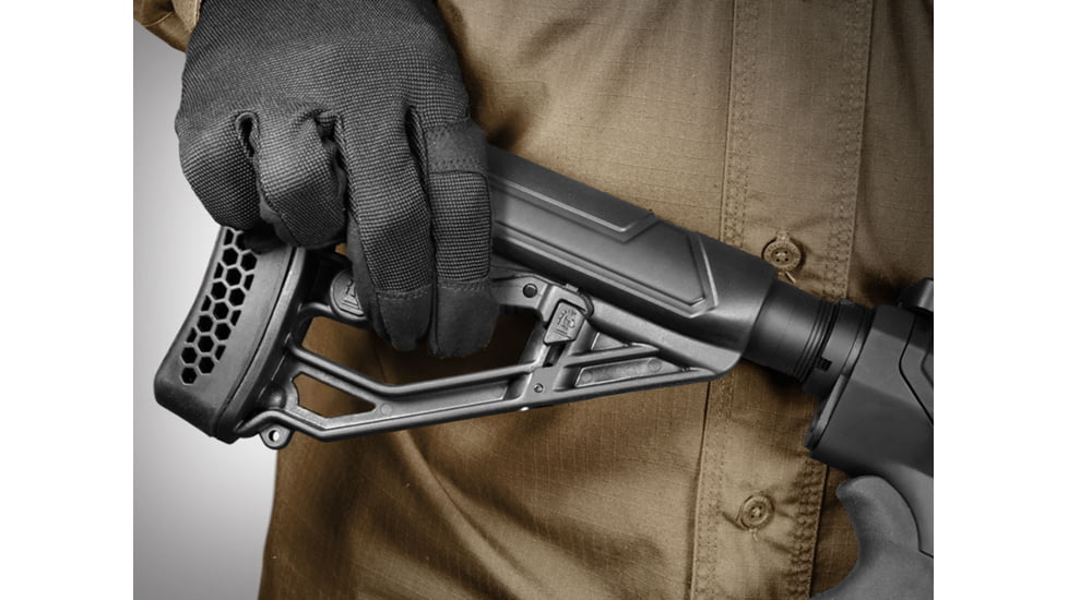 Adaptive Tactical EX Performance Adjustable M4-Style Stock for AR15/AR10 Carbines, Polymer, Black, AT-02012