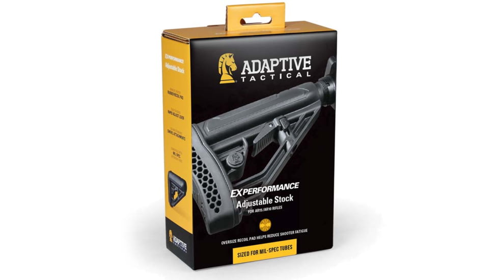 Adaptive Tactical EX Performance Adjustable M4-Style Stock for AR15/AR10 Carbines, Polymer, Black, AT-02012