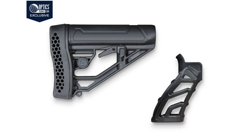 OpticsPlanet Exclusive Adaptive Tactical EX Perfomance Adjustable AR Rifle Mil-Spec Stock w/LTG AR Grip Combo Set, Black, AT-02012-1900