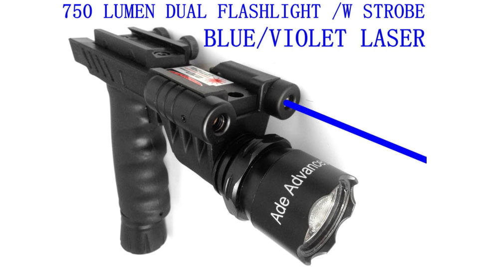 ADE Advanced Optics Dual Strobe Flashlight w/ Blue Laser Combo Sight, Black, HG23