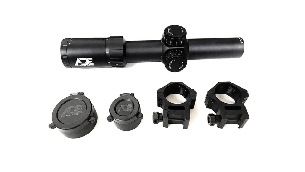 ADE Advanced Optics Gen2 1-6x24mm Rifle Scope, 30mm, Illuminated Mil Dash Reticle, Black, Gen2 1-6x24
