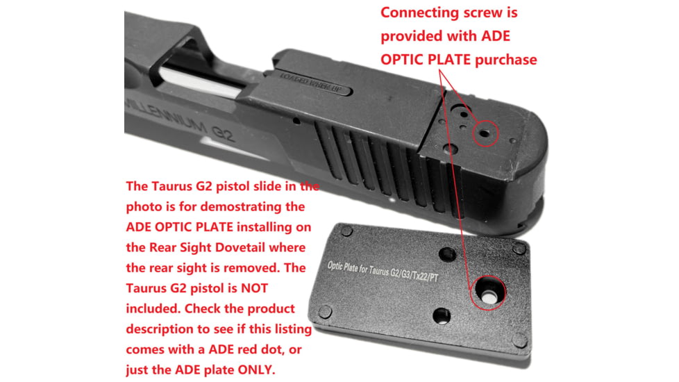 ADE Advanced Optics Optic Mount Plate, Taurus PT111 G2, Millennium G2, G2, G3 and TX22 to fit on Vortex Venom, burris fastfire, meopta, eotech mrds, docter, Insight Red Dot Reflex Sight, Black, Taurus G2 Plate