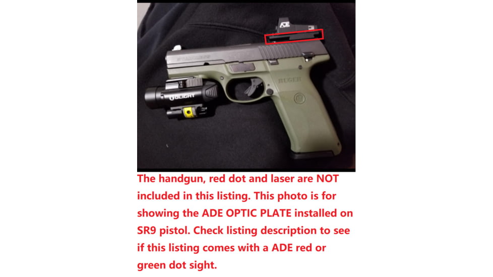 ADE Advanced Optics Optic Mount Plate, Ruger SR9, SR9c, SR40, SR40c, and SR45 Pistols, Black, Ruger SR9 Plate
