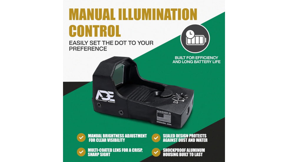 ADE Advanced Optics RD3-006X 1x Reflex Green Dot Sight w/Springfield XD, MOD.2 Optic Mount Plate