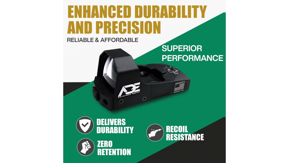 ADE Advanced Optics RD3-006x 1x Reflex Green Dot Sight w/D1 Rear Optic Mount Plate