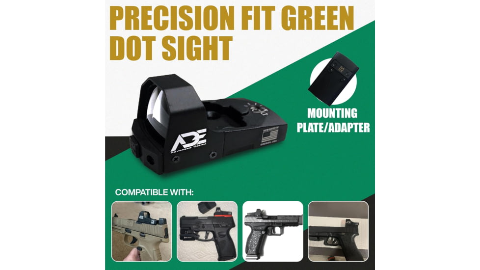 ADE Advanced Optics RD3-006x 1x Reflex Green Dot Sight w/D1 Rear Optic Mount Plate