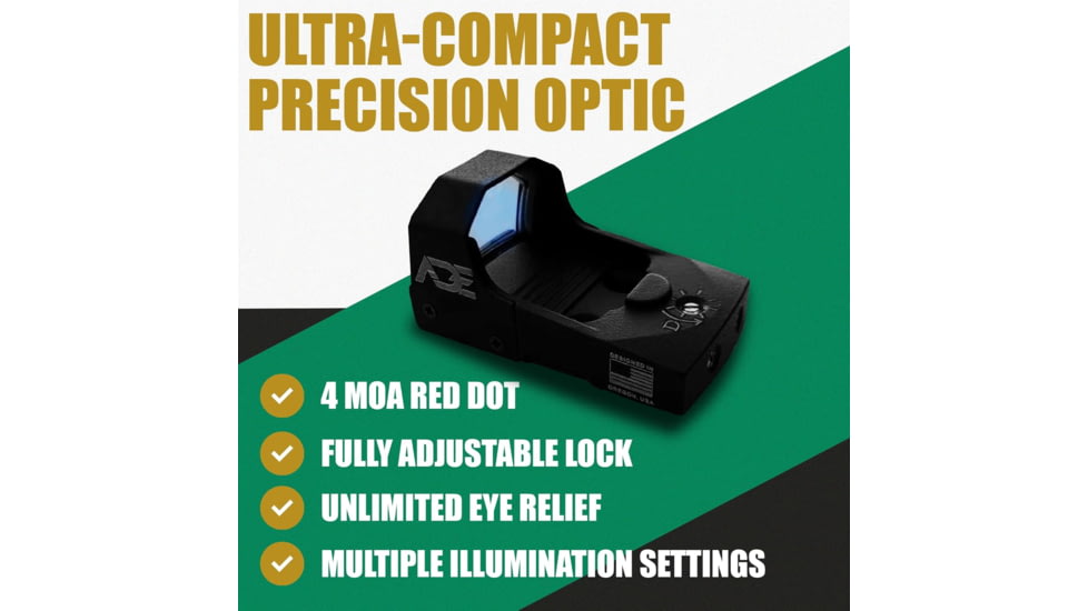 ADE Advanced Optics RD3-006x 1x Reflex Green Dot Sight w/D1 Rear Optic Mount Plate