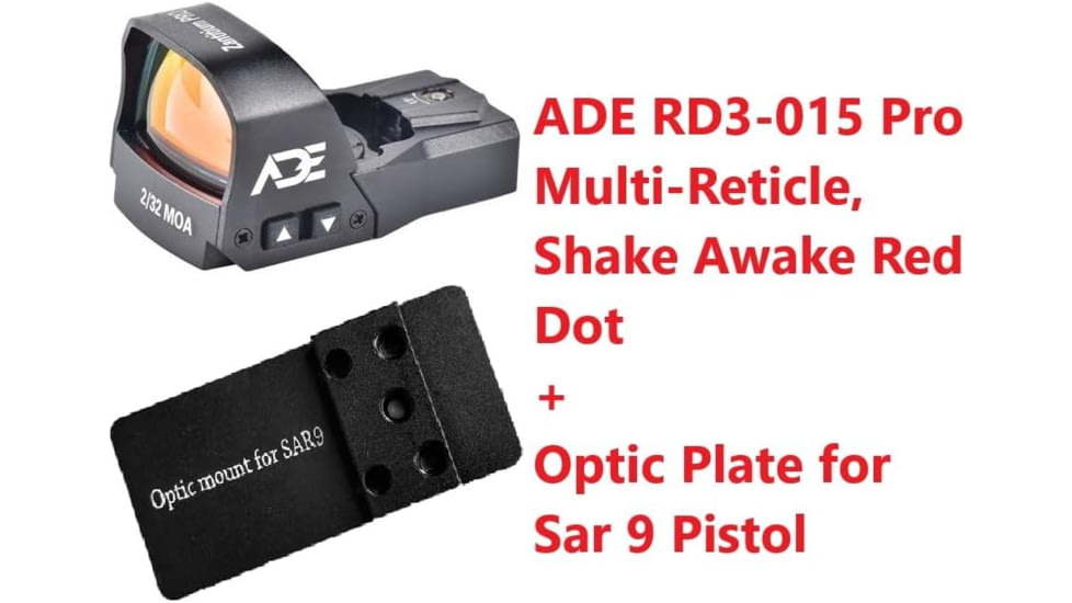 ADE Advanced Optics RD3-015 PRO Shake Awake 1x Reflex Red Dot w/SAR9 Optic Mount Plate