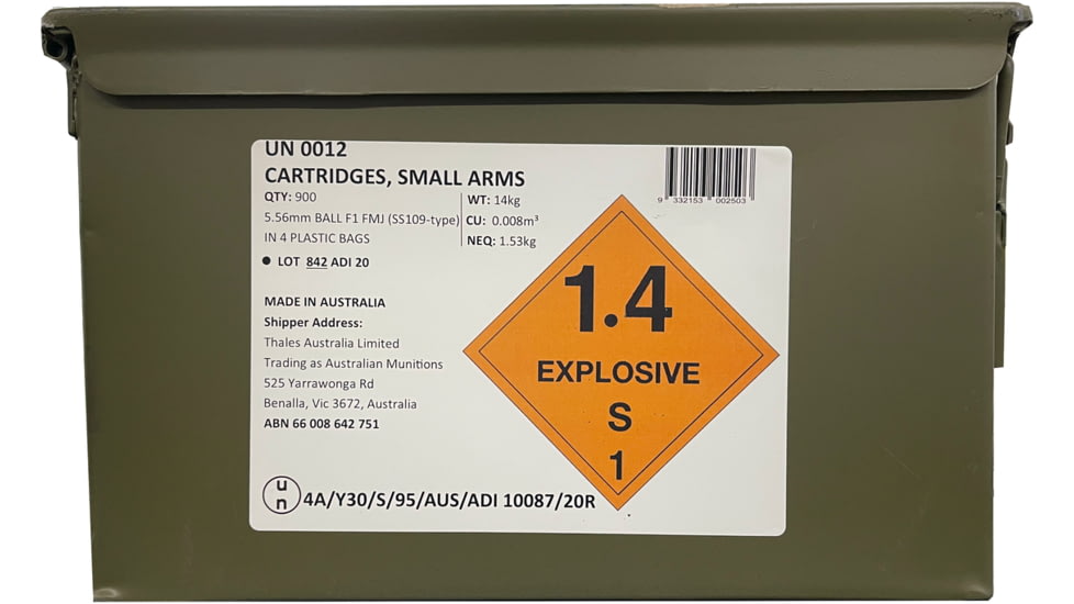 ADI World Class 5.56mm F1 Ball Rifle Ammo, Loose Pack, 9332153002503