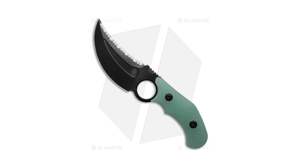 ADV Tactical K9 Fixed Blade Knife, 3.75in, D2, Trailing Point Blade, Micarta, Jade Handle, Jade/Black, 8.12 inch, BHQ-192806