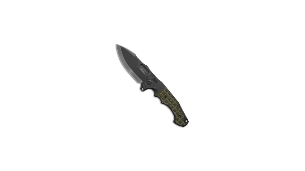 Adv Tactical ADV Tactical Pitboss 2 Button Lock Knife OD Green Frag Titanium 3.7" Two Tone, Gray/Green, CPM S35VN, adult, BHQ-227527