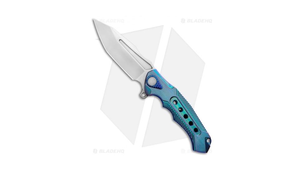 ADV Tactical Ronin Integral Flipper Folding Knife, 4.125in, CPM S35VN, Clip Point Blade, Titanium, Teal Handle, Teal/Gray, 9.25 inch, BHQ-94626