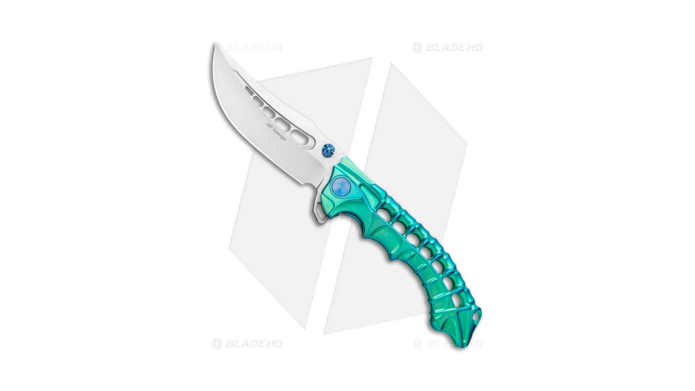 ADV Tactical Scavenger Folding Knife, 4.25in, Bohler M390 Stainless Steel, Trailing Point Blade, Titanium, Green Handle, Green/Gray, 9.75 inch, BHQ-94628