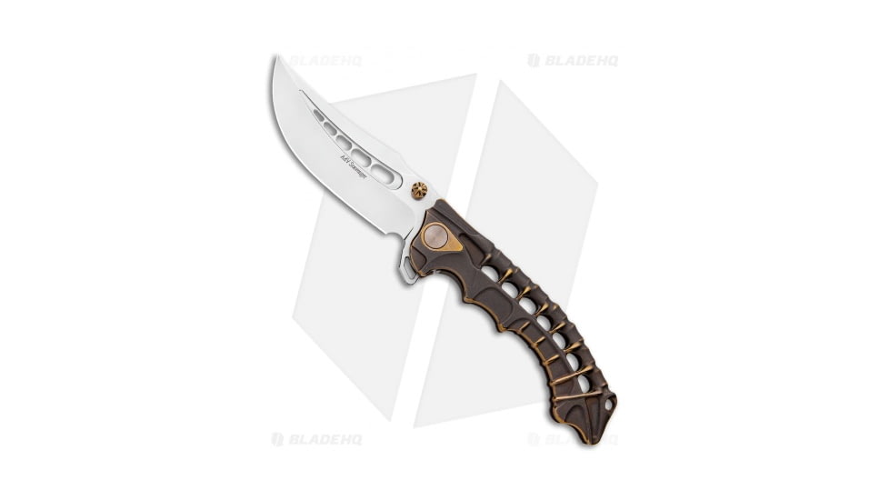 ADV Tactical Scavenger Folding Knife, 4.25in, Bohler M390 Stainless Steel, Trailing Point Blade, Titanium, Bronze Handle, Bronze/Gray, 9.75 inch, BHQ-99326