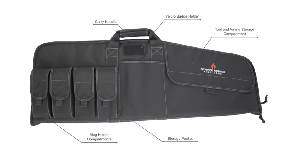 Advance Warrior Solutions Raptor 36in Rifle Case, 600D Poly PVC, Black, RA36RC-BL