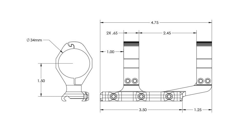 Aero Precision Ultralight 34mm Scope Mount, Extended, Black, APRA211211