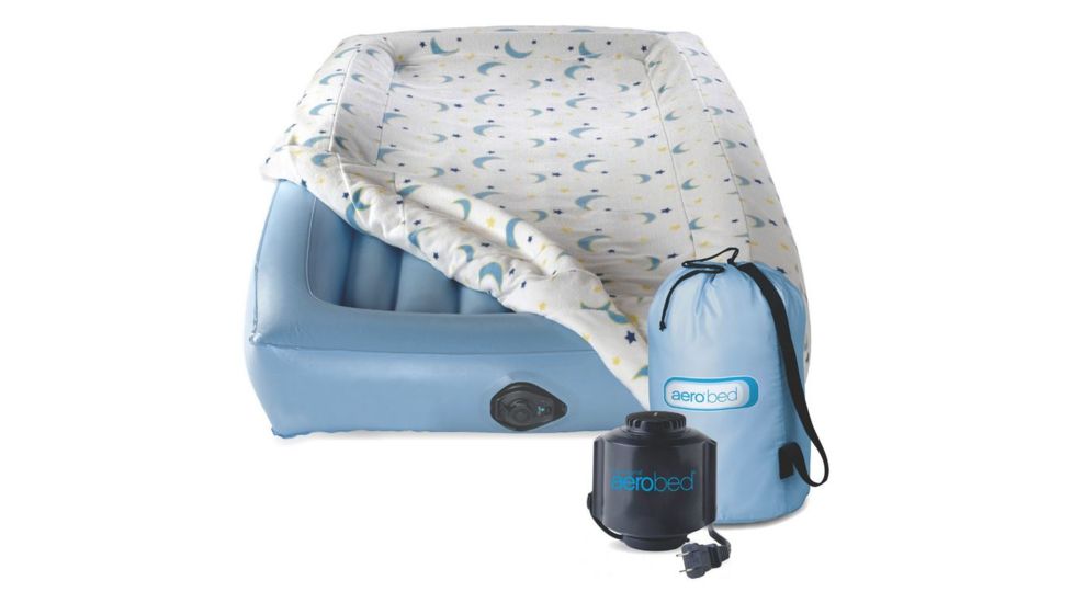 Aerobed Airbed Kids Single High Air Mattress W/ 120V Handheld Pump Combo, Includes Fleece Fitted Sheet, Blue, 50 x 25 x 4 in 2000011234