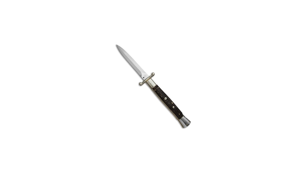 A.G.A. Campolin 13 Swinguard Automatic Folding Knife, 6.00in, Stainless Steel, Dagger Blade, Stag Horn, Brown Handle, Standard, Brown/Gray, 13.00 inch, BHQ-50777