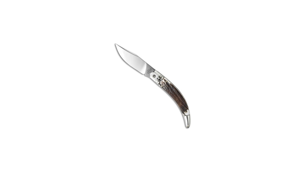 A.G.A. Campolin Diana Automatic Folding Knife, 3.75in, Stainless Steel, Clip Point Blade, Stag Horn, Brown Handle, Brown/Steel, 8.50 inch, BHQ-50637
