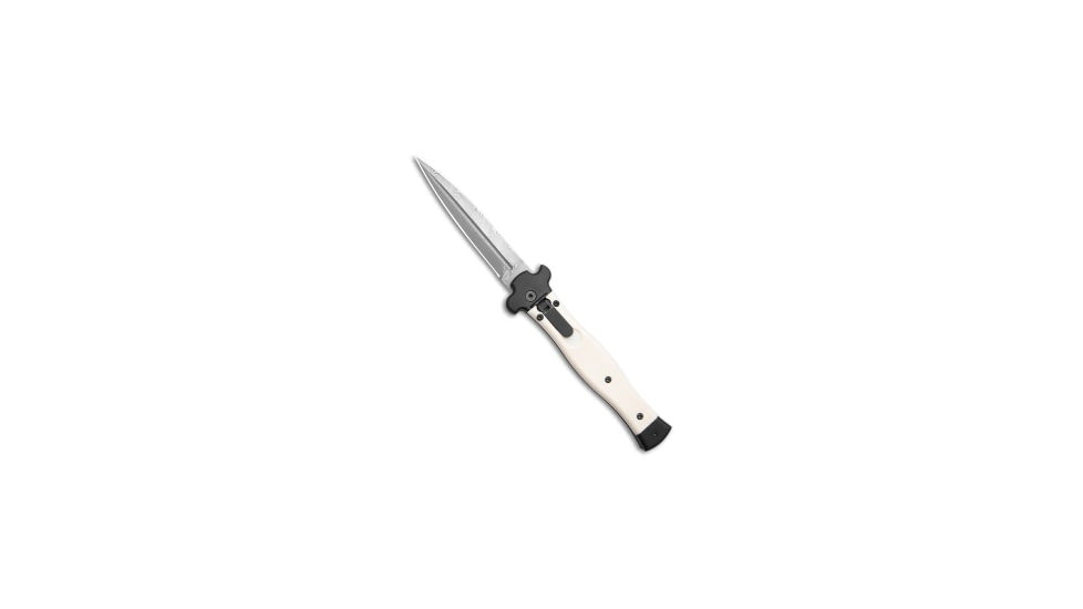 Aga Campolin AGA Campolin Zero+ Bayonet Leverlock Auto Knife White 4.7&quot; Damascus *DISC*, Black/White, Damascus, adult, BHQ-222761