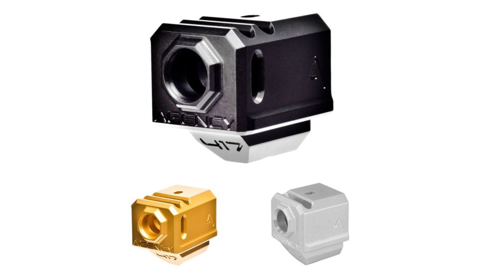 Agency Arms 417 Glock 17/19/34 Gen4 Single Port Compensator, Black, Gold, Gray