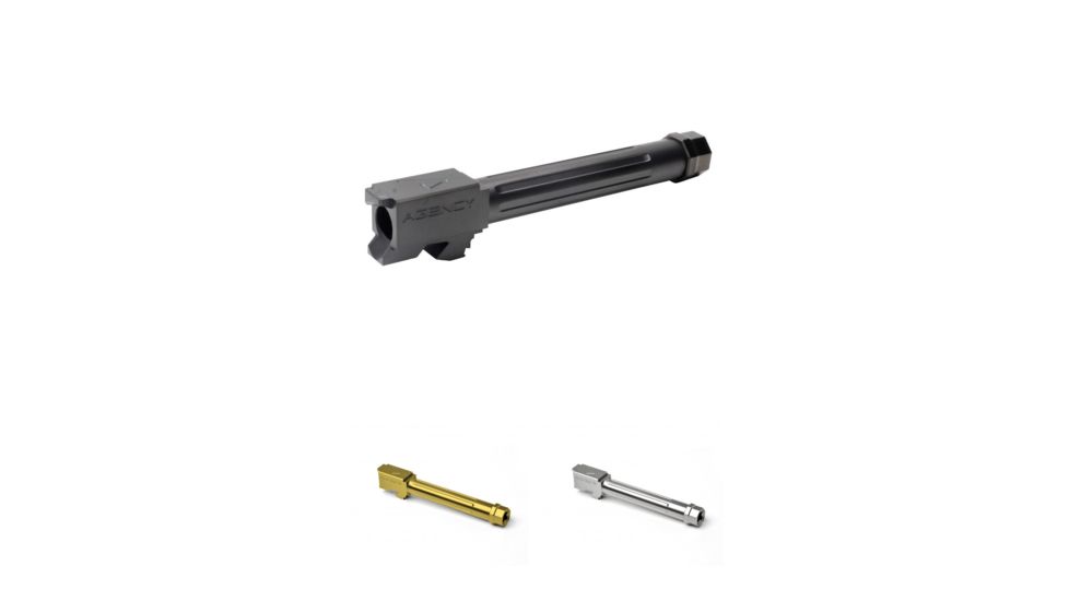 Agency Arms Mid Line Compatible Barrel, Threaded/Fluted, Glock 17, Black, Gold, Stainless Steel