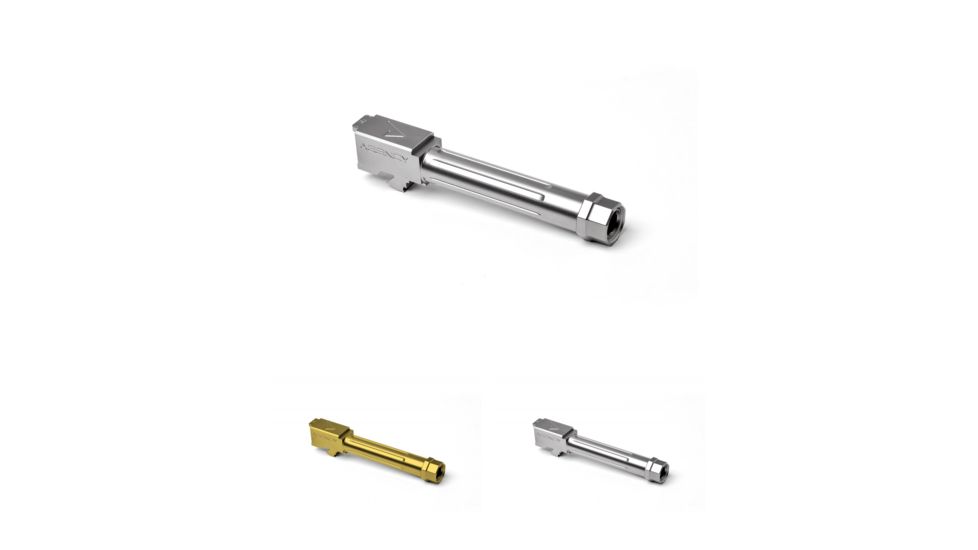 Agency Arms Mid Line Match Grade Drop-In Barrel, Threaded/Fluted, Glock 19, Black, Gold, Stainless Steel