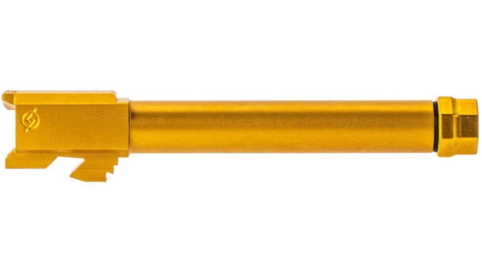 Agency Arms Syndicate Drop-In Match Grade Barrel, Threaded, Glock 17 Gen1-4, 1-10 Twist, 1/2x28, Thread Protector, Titanium Nitride, Gold, SYN17TTiN