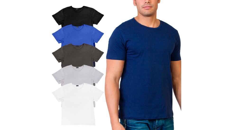 6 Pack -Mens Short Sleeve Crew Neck T Shirt - Black, Blue, Charcoal, Grey, Navy, White, Multicolor, Large