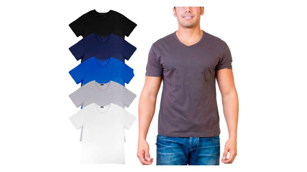 6 Pack - Mens Short Sleeve V Neck T Shirt - Black, Blue, Charcoal, Grey, Navy, White, Multicolor, Xtra Large