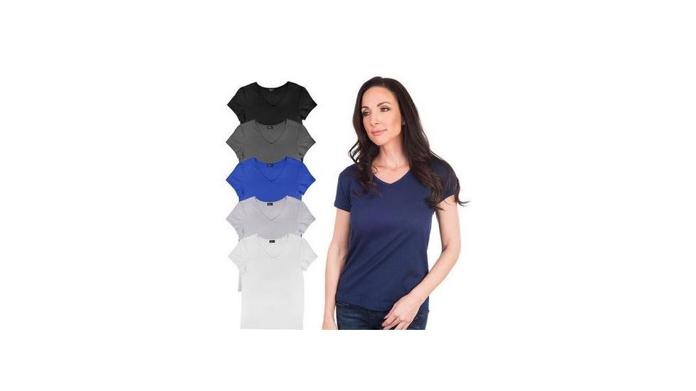 Agiato Womens Short Sleeve Cotton V Neck T Shirt, 6pk Medium, Black, Blue, Charcoal, Grey, Navy, White 6Pk.AG.TVCT.W.A.Vr.000M