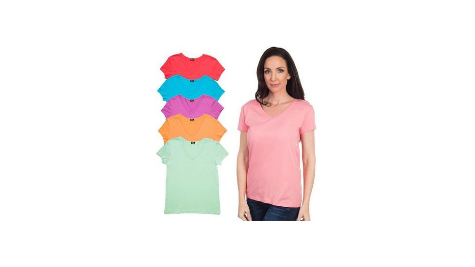 Agiato Womens Short Sleeve Cotton V Neck T Shirt, 6pk Large, Hemlock, Radiant Orchid, Scuba Blue, Strawberry Ice, Tangerine, Tomato 6Pk.AG.TVCT.W.A.VrCo.000L