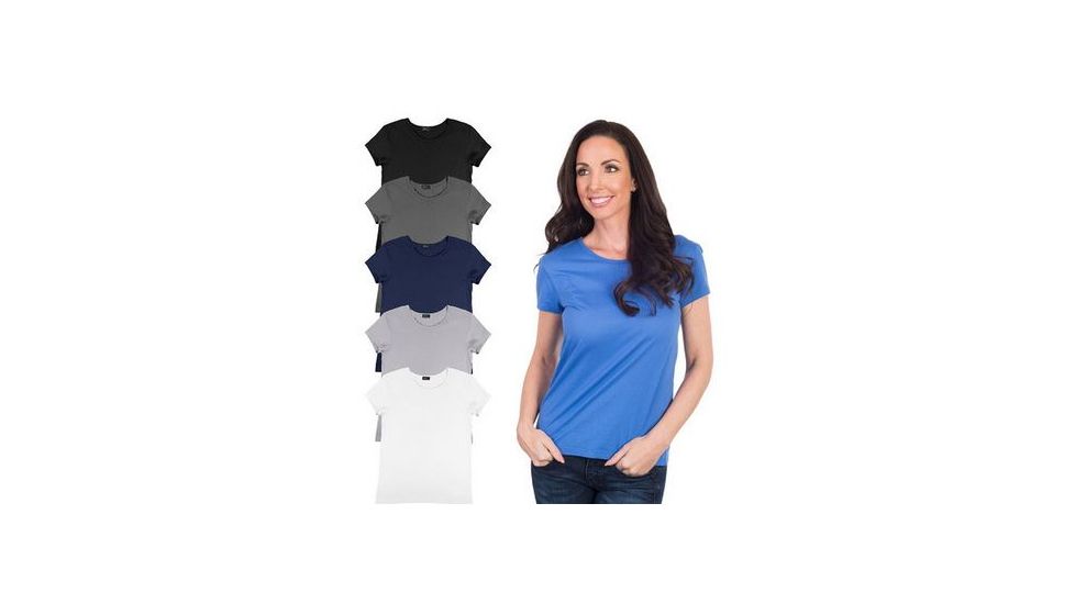 Agiato 6 Pack, Womens Short Sleeve Cotton Crew Neck T Shirt, Large, Black, Blue, Charcoal, Grey, Navy, White 6Pk.AG.TCCT.W.A.Vr.000L