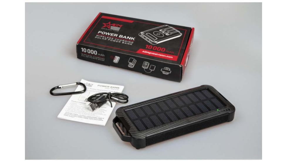 AGM Global Vision Universal Power Bank w/ Solar Panel, 10,000 mAh, Black, 6308EPB1
