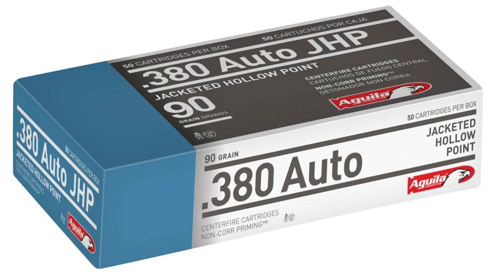 Aguila 1E802112 Pistol 380 ACP 90 Gr Jacketed Hollow Point JHP 50 Bx/ 10 Cs