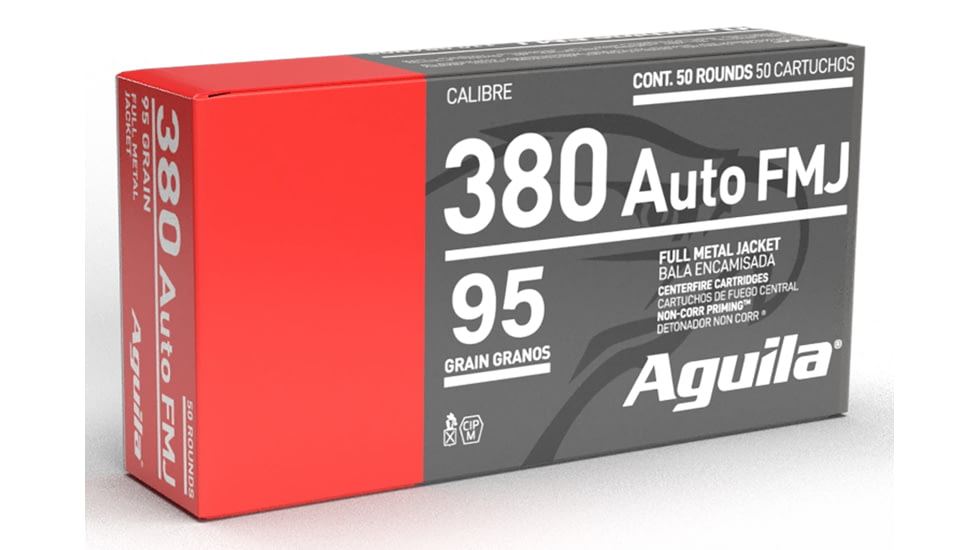 Aguila 380ACP 95gr Full Metal Jacket Pistol Ammo, 50 Per Box/10 Case, 1E802380