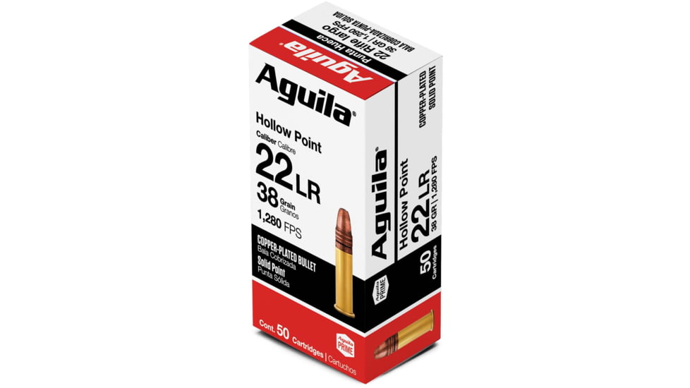 Aguila Ammunition .22 Long Rifle 38 Grain Super Extra Copper-Plated Hollow Point, Brass Case, Ammo, 50 Rounds, 1B220335