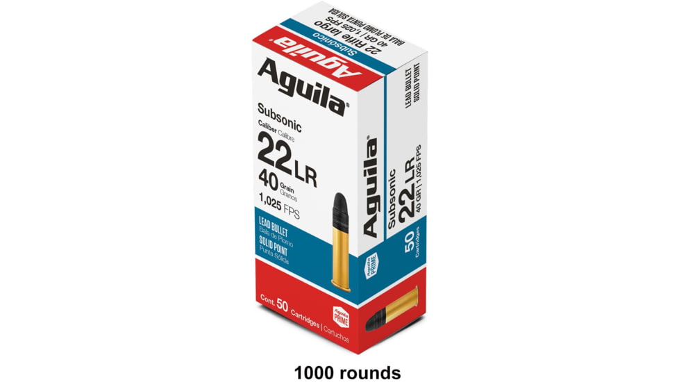 Aguila Ammunition .22 Long Rifle 40gr. Lead Subsonic Solid Point Rimfire Ammo, 1000 Rounds, 1B220269-CS