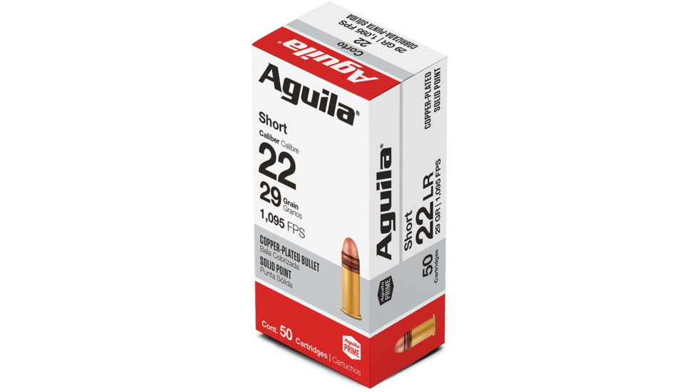 Aguila Ammunition .22 Short 1095fps. 29 Grain Copper Plated, Brass Case, Ammo, 50 Rounds, 1B220110