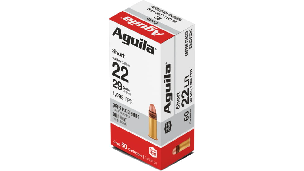 Aguila Ammunition .22 Short HV SP 29 Grain Brass Case Rimfire Ammo, 50RD BOX, AGUI1B220110