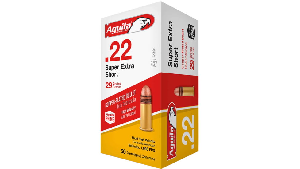 Aguila Ammunition .22 Super Extra Short, 29 Grain, High Velocity Copper-Plated Solid Point, Lead Round Nose LRN, Brass Cased, Centerfire Rimfire Ammo, Case of 1000 Rounds, 1B220110-CS