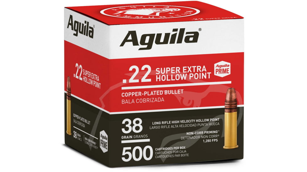 Aguila Ammunition .22LR 38 Grain Plated Hollow Point, Brass Case, Ammo, 500 Rounds, 1B221118