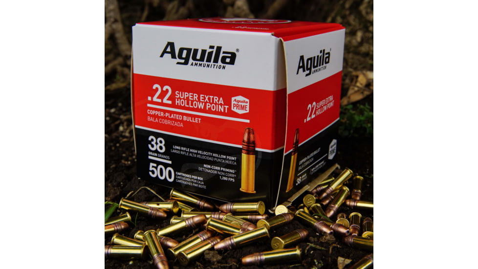 Aguila Ammunition .22LR 38 Grain Plated Hollow Point, Brass Case, Ammo, 500 Rounds, 1B221118