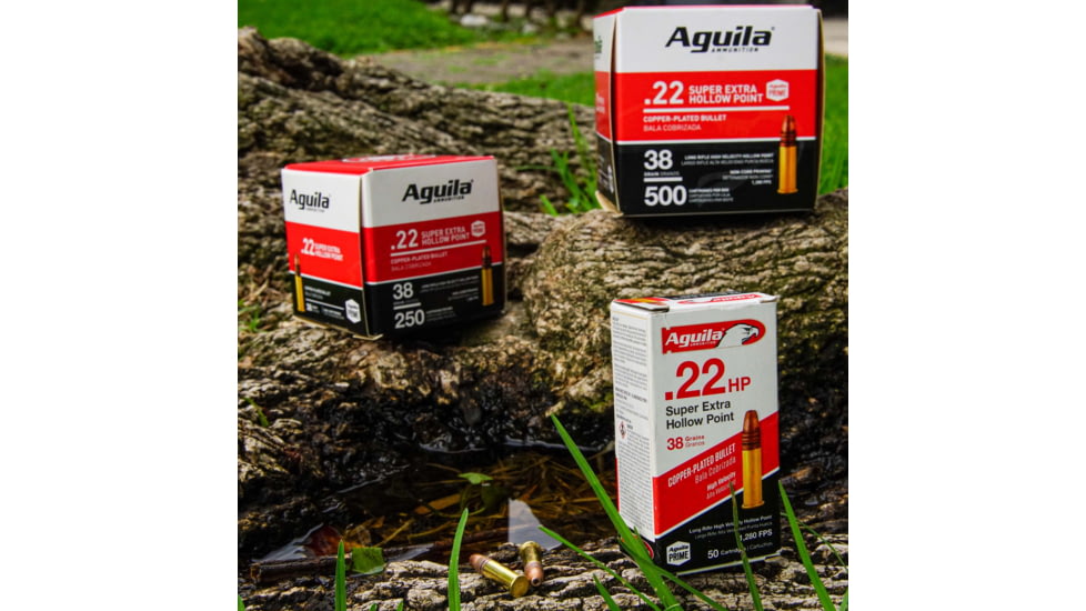 Aguila Ammunition .22LR 38 Grain Plated Hollow Point, Brass Case, Ammo, 500 Rounds, 1B221118