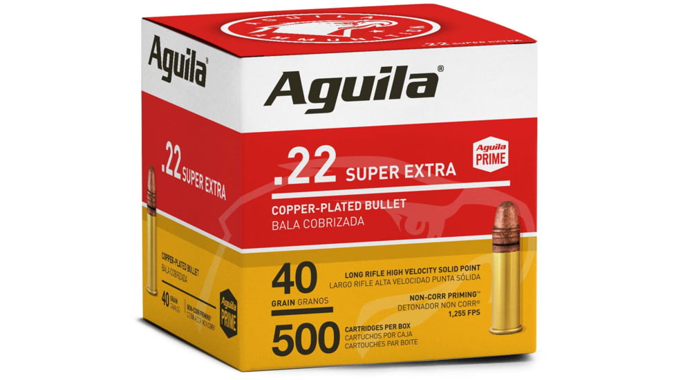 Aguila Ammunition .22LR 40 Grain Plated Lead Round Nose, Brass Case, Ammo, 500 Rounds, 1B221115