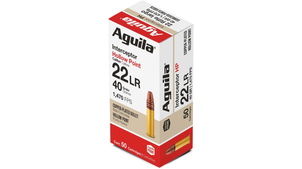 Aguila Ammunition .22LR Case Lot Interceptor 40 Grain Lead Hollow Point, Brass Case, Ammo, 50 Rounds, 1B220321